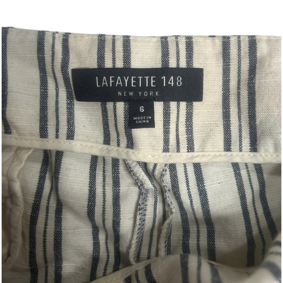 Lafayette 148 Size 6 Linen Blend Striped Wide Leg Pants - Picture 2 of 9